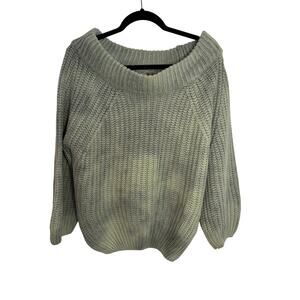 Main Strip Sage Green Off-Shoulder Chunky Knit Sweater Cozy Fall Medium Large